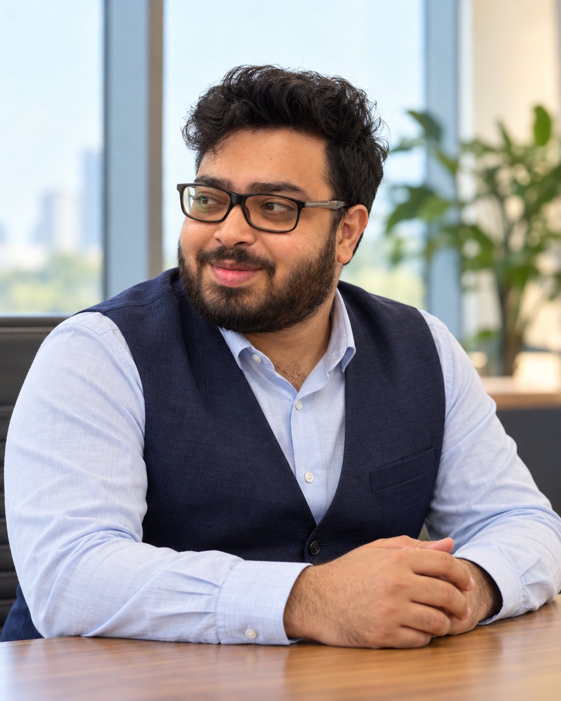Amitrosudan Basu at a meeting table